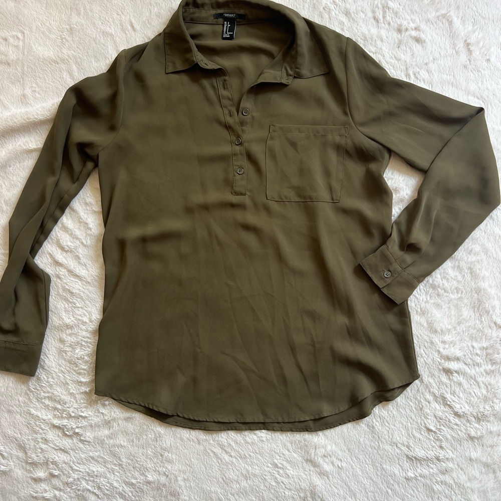Olive Green Silky Women's Top